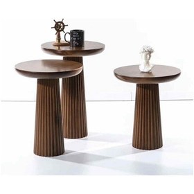 Resim Ahşap Mantar Sehpa 3 Lü Set Masif Ceviz Renk Doğal Zigon Fiskos Takımı - Dekoratif Çiçeklik Ceviz 