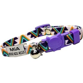 Resim Ayz Markalama Güvenlik Kilitli İsimli Kedi Tasması Kedi Madalyon Mor Üçgen 