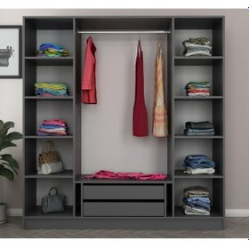 Resim Siri 4 Kapaklı Çekmeceli Gardırop Dolap Füme 