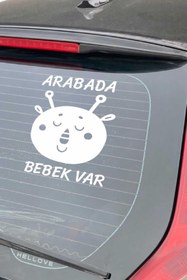 Resim AVMmarketim Arabada Bebek Var Sevimli Beyaz Oto Cam Sticker Hayvan Figürlü Ikaz Uyarı Yazısı 