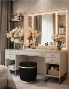 Resim Zerafet Gold Kaplama Luxery Puf-siyah Babyface Kumaş Pofuduk Oturma Pufu&makyaj Pufu&bench 