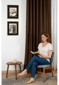 Resim Doğal Dokulu Keten Görünümlü Dekoratif Pilesiz Fon Perde Salon Yatak Odası Kahverengi 