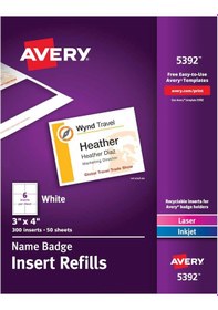 Resim Avery İsim Rozet Uçları, Baskı Veya Yazma, 7 X 10 Cm, 300 Kart St 