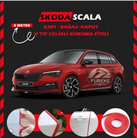 Resim Skoda Scala Oto Araç Kapı Koruma Fitili 5 Metre Parlak Kırmızı Renk 
