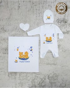 Resim yzc home size dair... Bt E10 Isimli Erkek Bebek Battaniye Tulum Şapka Eldiven Set 