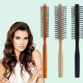 Resim Ergonomik, Fındık Ağacı Yuvarlak Saç Fırçası - Kurutma & Şekillendirme için, Naylon Kıllar, Tüm Saç Tipleri için İdeal 