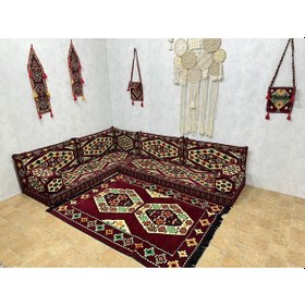 Resim Coton Şark Köşesi Bordo Yörük Desen Minder Takımı 14 Parça 