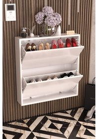 Resim Balance 2 Düşer Kapaklı Ayakkabı Dolabı Beyaz 