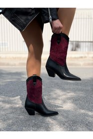 Resim I Love Shoes Marnel Kadın Kovboy Çizme Bordo Nakışlı 