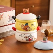 Resim WB Tom ve Jerry Büyük Kapasiteli Çift Kulplu Seramik Erişte Kasesi - Yeniden Kullanılabilir Meyve Salatası Kabı, Kampçılık ve Piknikler İçin Uygun, Kızlar için Doğum Günü Hediyesi 