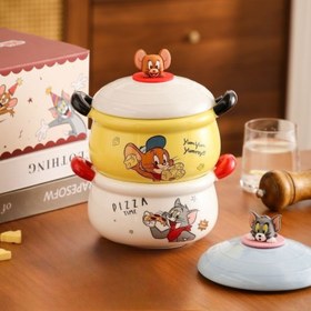 Resim WB Tom ve Jerry Büyük Kapasiteli Çift Kulplu Seramik Erişte Kasesi - Yeniden Kullanılabilir Meyve Salatası Kabı, Kampçılık ve Piknikler İçin Uygun, Kızlar için Doğum Günü Hediyesi 
