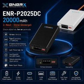 Resim Enerx ENR-P2025DC 20000 Mah Powerbank - LED Göstergeli, 2.1A Hızlı Şarj, Çift USB Çıkış, Siyah 