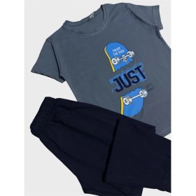 Resim Aliş Kids Erkek Çocuk Pamuklu Füme Lacivert Kaykay Desenli Kısa Kollu Yazlık Pijama Takımı 