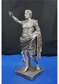 Resim Sezar Augustus Roma İmparatoru Heykeli - 33 Cm Dekoratif Biblo, Ev & Ofis Hediyelik Aksesuar Gümüş 