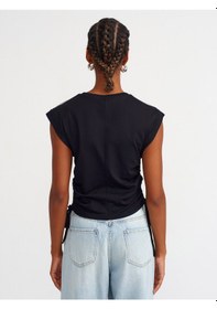 Resim Dilvin Yanları Büzgü Detaylı Taşlı T-shirt Siyah 