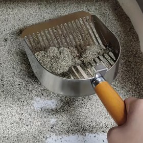 Resim Güzel paslanmaz çelik evcil hayvan dışkı küreği - köpekler ve kediler için uygun bir araç, dayanıklı ve sağlam, iki farklı delik boyutu ile, çoğu kedi kumu için uygun pratik bir araç, rasyonel tasarlanmış, köpek ve kedi kaplarının kolay temizlenmesi için bir kanca ile 