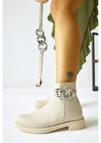 Resim Sydra Bej Oval Burunlu Çıkarılabilir Aksesuarlı Bot 001 