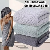 Resim 3 adet Büyük Banyo Havlusu, Saç Kurutma Havluları, Boyut 70*140cm/27.6*55in, Buğday Samanı Deseni, Su Dalgası Deseni, Çoklu Renkler Mevcut, Yüksek Emici, Yumuşak ve Rahat, Ev Seti, Banyolar, Spor Salonları, Saunalar, Yıkama Bezleri için Uygun 