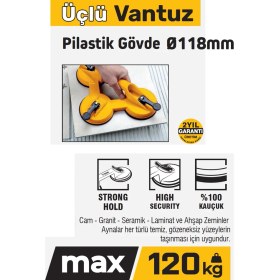Resim SGS946 - 120 kg Üçlü Plastik Gövde Cam Seramik Fayans Ahşap Tutma Taşıma Vantuzu 12CM + 12CM + 12CM 