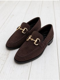 Resim Mona Garantili Metal Tokalı Deri Kadın Loafer Günlük Ayakkabı Kahve 