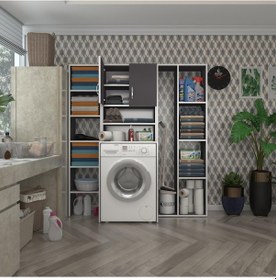 Resim Kenzlife Çamaşır Makinesi Dolabı Hayzummega Gri 180 156 55 Banyo Kiler Çift Kapaklı Arkalıklı Çok Renkli 