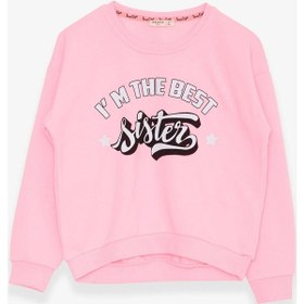 Resim Breeze Kız Çocuk Sweatshirt Yazı Baskılı 9-14 Yaş, Neon Pembe Neon Pembe 