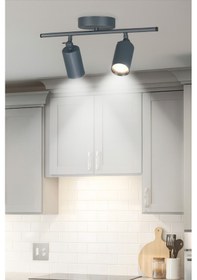 Resim Spoti 2'li Antrasit Renk Beyaz Işık Modern Tasarım Cafe - Mutfak - Banyo Spot Ledli Sıralı Avize Antrasit 