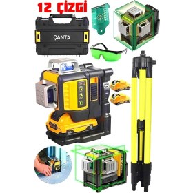 Resim Çift Bataryalı 12 Işıklı 360° Lazer Metre Terazi Yüksek Teknoloji Lazer 