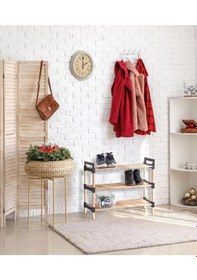 Resim Bienwood Bıe 9000 3 Katlı Doğal Masif Ahşap Ayakkabılık Bambu 