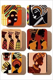 Resim UNT Afrikalı Kadınlar Temalı Retro /Vintage 6'lı Ahşap Bardak Altlığı Seti UNTNM721 