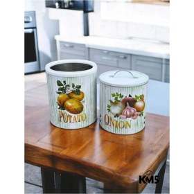 Resim Feyza Design 2'li Metal Patates ve Soğanlık Saklama Kabı, Desenli Set 