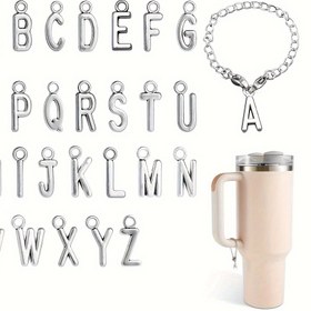Resim 1 Adet Alfabe Harf Takı Aksesuarı Stanley Kupası Için, Stanley Tumbler Kupası Kimlik Tutamağı Şekilleri Için ID Adı Başlangıç Harf Zinciri Şekilleri 
