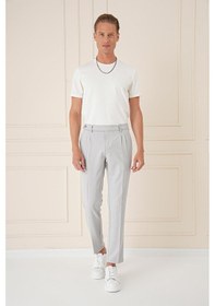 Resim Efor Comfort Fit Çift Pileli Dokulu Esnek Pamuk Gri Mavi Pantolon P 1158 Gri - Mavi 
