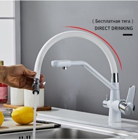 Resim Mutfak Eviye Bataryası Dual Flow Su Arıtma Çıkışlı Yeni Tasarım Beyaz Spiralli 