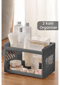 Resim 2 Katlı Banyo Düzenleme Organizeri Banyo Depolama Rafı - Kozmetik Standı Antrasit 