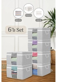 Resim 6'lı Maxi Pencereli Baza Altı Hurç - Çekyat Baza Tipi Yastık Kıyafet Saklama Hurcu 45 X 40 X 30 Cm 