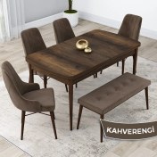 Resim Canisa Concept Kar Serisi, 80X132 Açılabilir Mdf Mutfak Masa Takımı, Barok Ahşap Desen Masa 4 Sandalye 1 Bench 