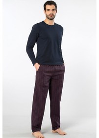 Resim Cacharel Erkek Poplin O Yaka Uzun Kollu Pijama Takım 2239/bordo 1 Lacivert 