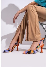 Resim Modabuymus Turuncu Çok Renkli Arkadan Fiyonklu Stiletto Topuklu A 