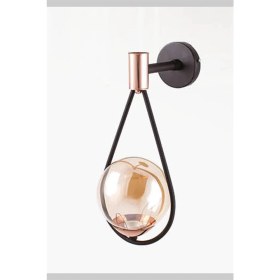 Resim Tekli E27 Duy Siyah / Bakır Boyalı Bal Camlı Aplik 