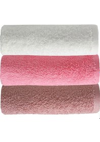 Resim 3 Lü Renkli El Yüz Havlu Seti %100 Pamuklu Natural Harmony Pembe 