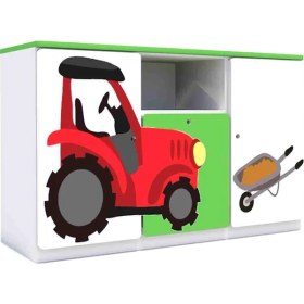 Resim 1 Çekmeceli 2 Kapaklı Çocuk Odası Anaokulu Kreş Dolap Çiftlik Temalı 
