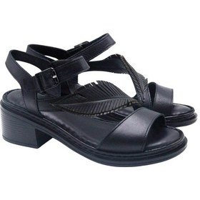 Resim Kadın Siyah Yaprak Detaylı Hakiki Deri Sandalet 25020310y Siyah 