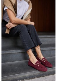 Resim Piccoli Kadın Siyah Gercek Suet Tokali Loafer Bordo Suet 