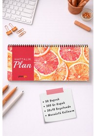 Resim Tarihsiz Spiralli Haftalık Masaüstü Planlayıcı - Portakal - 10x30 Cm Plango Turkuaz 