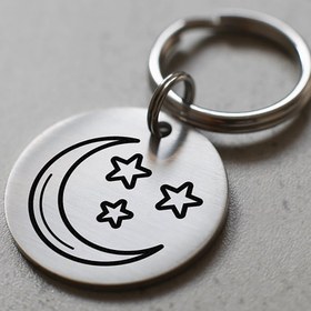 Resim Ay Ve Yıldızlar - Gece Figürlü Evcil Hayvan İsimlik | Kedi ve Köpek Künyesi - Minimal - 25 Kuruş Boyutunda (2 cm) / Pirinç Madeni 