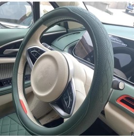 Resim Xuweiwei Yeşil 15" Morandi Rose Gold Faux Leather Direksiyon Kılıfı Kaymaz Nefes Alabilir Lüks Yeşil 