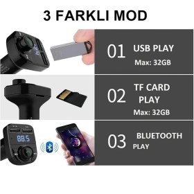Resim Cadde Outlet Car X8 Araç Fm Transmitter 5.0 Bluetooth Araç Kiti USB Mp3 Sd Kart Çakmaklık Girişli Araba Oto Teyp 
