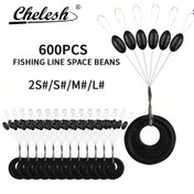 Resim Chelesh 600pcs Balıkçılık İpi Boşluk Boncuk Seti, 2 Boyut/S/M/L, Siyah Kauçuk Şamandıralar ve Silikon Tıpalar Tuzlu Su ve Tatlı Su Balıkçılığı için, Dayanıklı Balıkçılık Malzemeleri Aksesuarları 