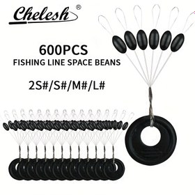 Resim Chelesh 600pcs Balıkçılık İpi Boşluk Boncuk Seti, 2 Boyut/S/M/L, Siyah Kauçuk Şamandıralar ve Silikon Tıpalar Tuzlu Su ve Tatlı Su Balıkçılığı için, Dayanıklı Balıkçılık Malzemeleri Aksesuarları 